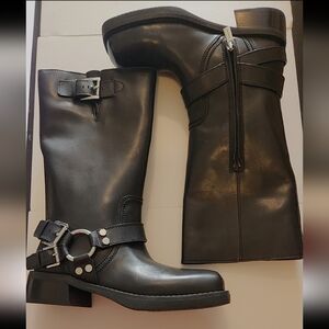 Michael Kors Black Moto Boots with Buckle Detail